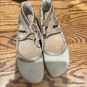 Naot Tan and Brown Flats with Adjustable Leather Straps